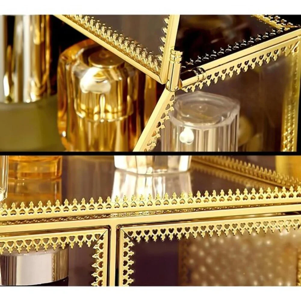 New Large Glass Makeup Organizer Drawer Set, 16In Beauty & Cosmetic Storage Box